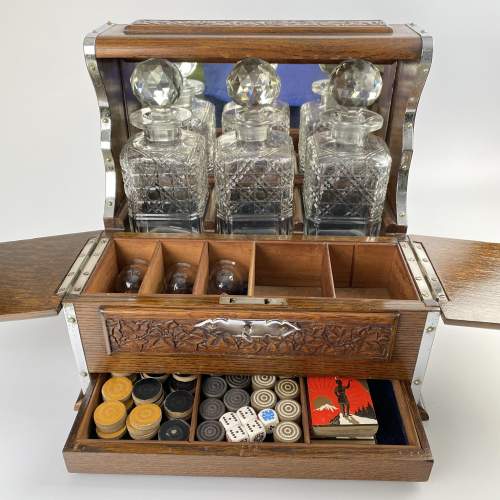 Late Victorian Oak Three Bottle Games Compendium Tantalus image-4