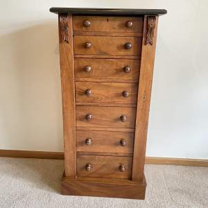 Late Victorian Seven Drawer Walnut Wellington Chest of Drawers
