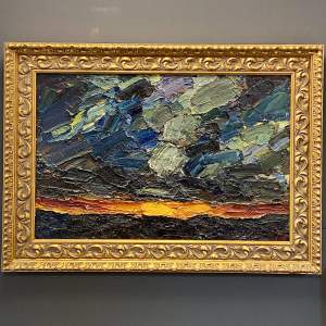 Alan Knight Oil on Board Sunset with Heavy Clouds Painting