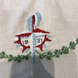 1951  Festival of Britain  Hand-Embroidered  Linen  Tablecloth