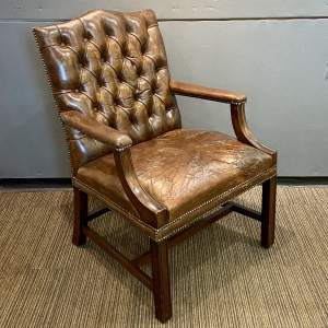 19th Century Brown Leather Gainsborough Chair