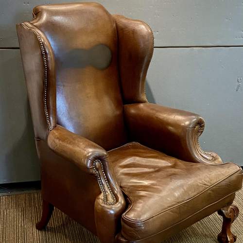 19th Century Brown Leather Wingback Armchair image-2