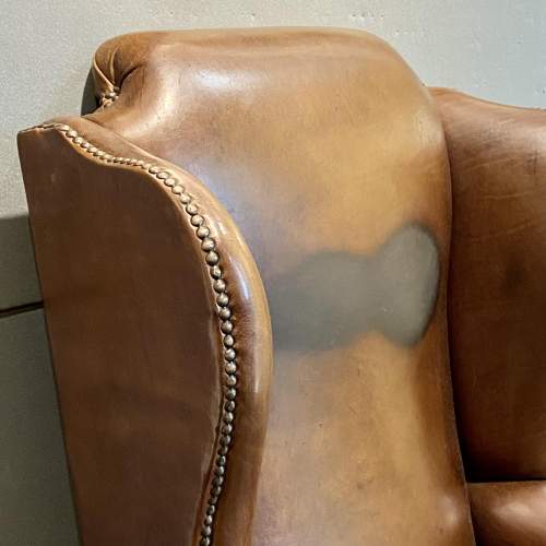 19th Century Brown Leather Wingback Armchair image-4