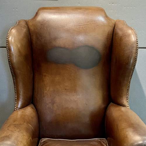 19th Century Brown Leather Wingback Armchair image-3