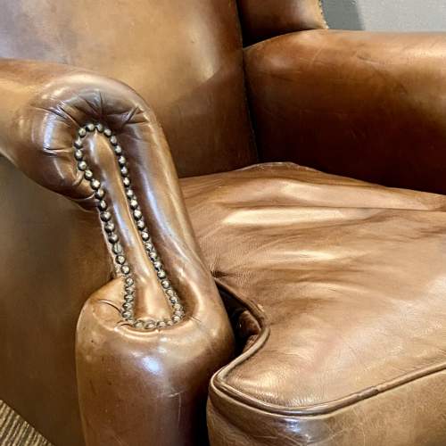 19th Century Brown Leather Wingback Armchair image-5
