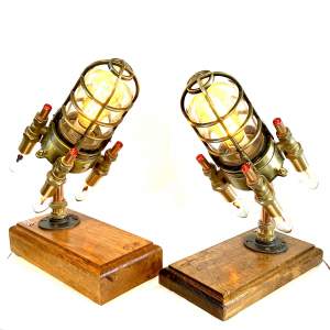 Pair of Upcycled Steampunk Rocket Lamps
