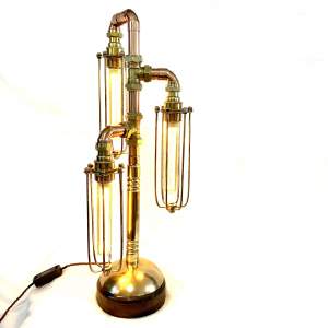 Vintage Upcycled Brass Triple Steampunk Lamp