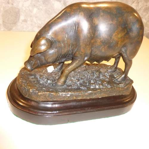 Bronze Pig on Wooden Base image-2