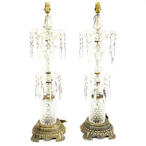 Impressive Pair of 20th Glass and Brass Plated Lamps image-1
