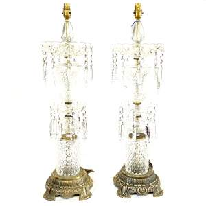 Impressive Pair of 20th Glass and Brass Plated Lamps