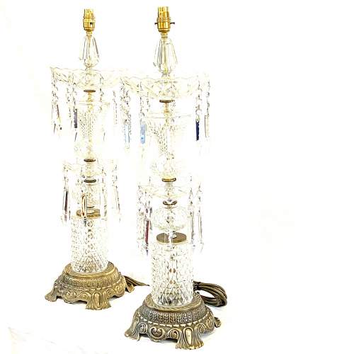 Impressive Pair of 20th Glass and Brass Plated Lamps image-2