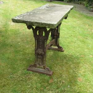 Decorative Victorian Cast Iron Garden Table With York Stone Top