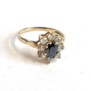 9ct Gold Sapphire and Cubic Zirconia Ring
