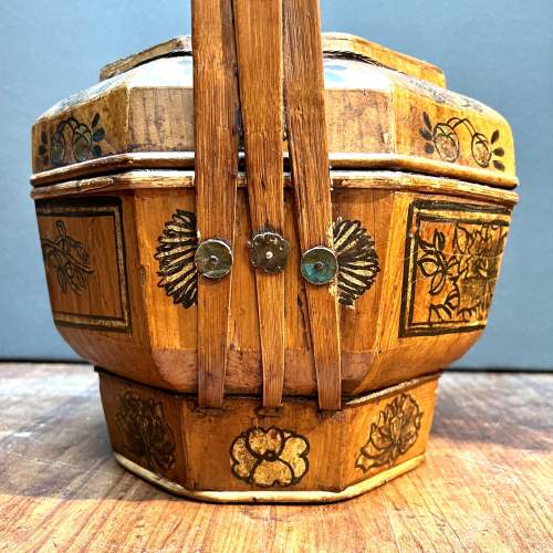 19th Century Chinese Wood and Bamboo Wedding Basket image-2