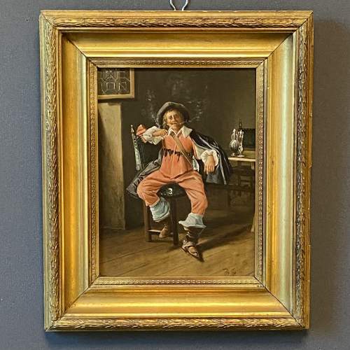 Late 19th Century Oil on Board of Smoking Cavalier image-1