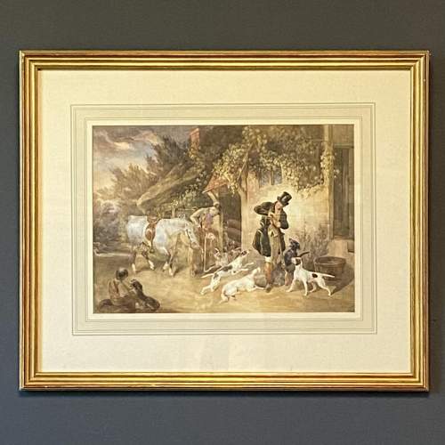 19th Century Hunting Scene Watercolour Painting image-1
