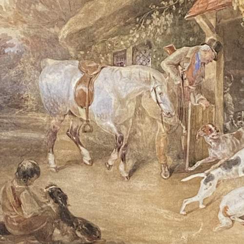 19th Century Hunting Scene Watercolour Painting image-2