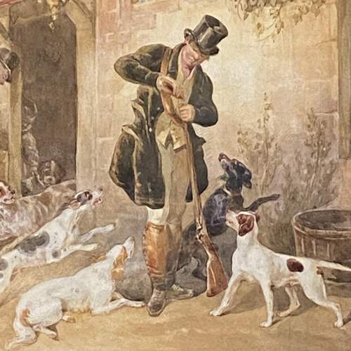 19th Century Hunting Scene Watercolour Painting image-3