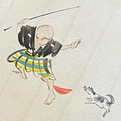 Nakajima Raisho Watercolour of Dignatory fending off a Dog image-3
