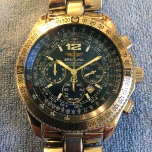 Breitling Blue Faced Stainless Chronograph Automatic Watch
