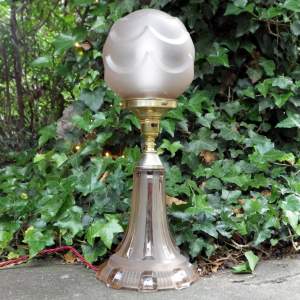 Art Deco 1930s Pink Frosted Pressed Glass Table Lamp