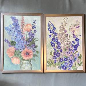 Pair of 20th Century Floral Study Oil on Canvas Paintings