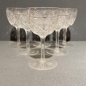 Six Victorian Cut Crystal Wine Glasses