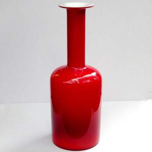 Holmegaard Otto Brauer 1960s Cased Red Glass Vase 10in Gulvase