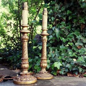 Antique Italian Carved Giltwood Pair of Table Lamps