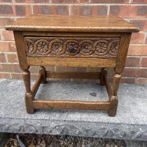A Small Carved Oak Single Drawer Table
