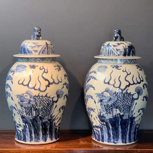 Pair of Early 20th Century Chinese Heavy Temple Jars image-1