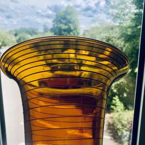 Mid C20th Signed Numbered Amber Hand Blown Glass Trumpet Vase