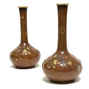 Pair Of Signed Meiji Period Bronze Vases