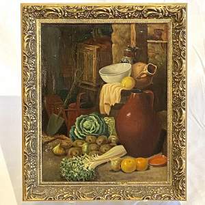 19th Century Oil On Canvas Still Life Painting Of Vegetables
