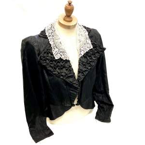 Vintage Black Fitted Tafetta Jacket and Lace Collar