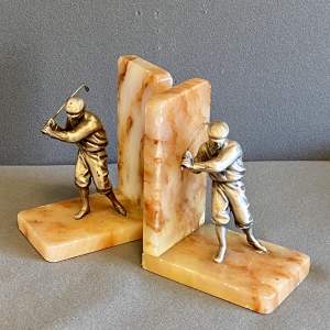 1920s Onyx Based Golfing Figure Bookends