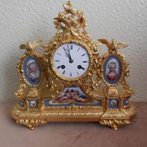French Gilt Bronze Clock with Porcelain Panels by Vincenti