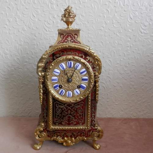Red Boulle French Clock with Ormolu Mounts image-1