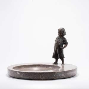 Large Heavy Antique Marble Dish with a Bronzed Figure of a Boy