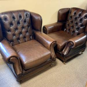 Pair of Large 20th Century Wingback Leather Club Chairs