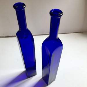 Pair of  Tall Vintage Hand blown Glass Cobalt Blue Oil Bottles