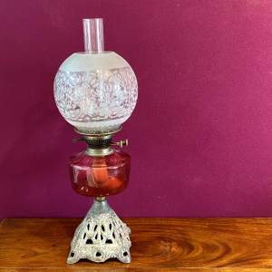 19th Century Cranberry Oil Lamp