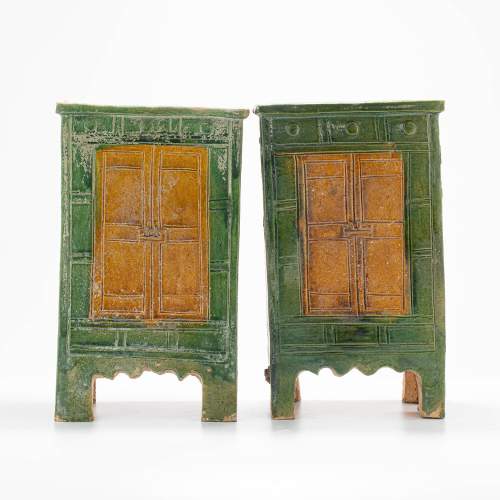 Fabulous Pair of Chinese Ming Dynasty Miniature Pottery Wardrobes image-2