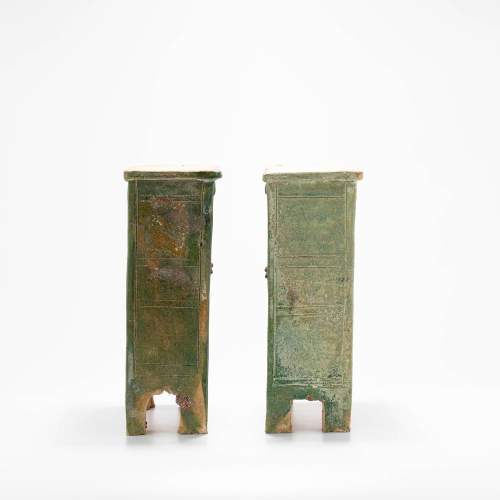 Fabulous Pair of Chinese Ming Dynasty Miniature Pottery Wardrobes image-3