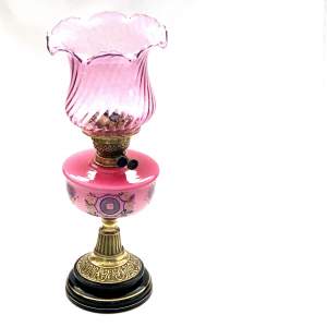 Victorian Pink Opaline Glass Oil Lamp