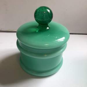 Vintage Jade Milk Hand Blown Glass Apothecary Powder Jar and Lid