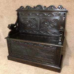 Late 19th Century Carved Oak Box Settle