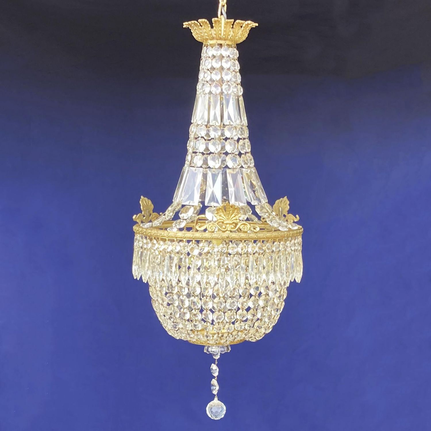 Edwardian Empire-Style Crystal & Cast Brass Chandelier - Antique