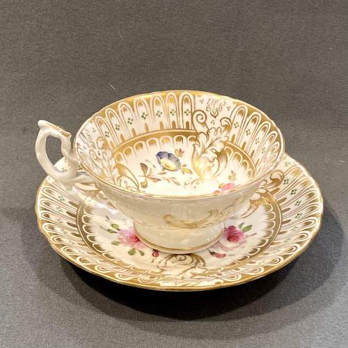 19th Century Staffordshire Floral Cup and Saucer image-1