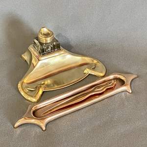 Victorian Brass Inkstand with Pen Tray and Letter Opener